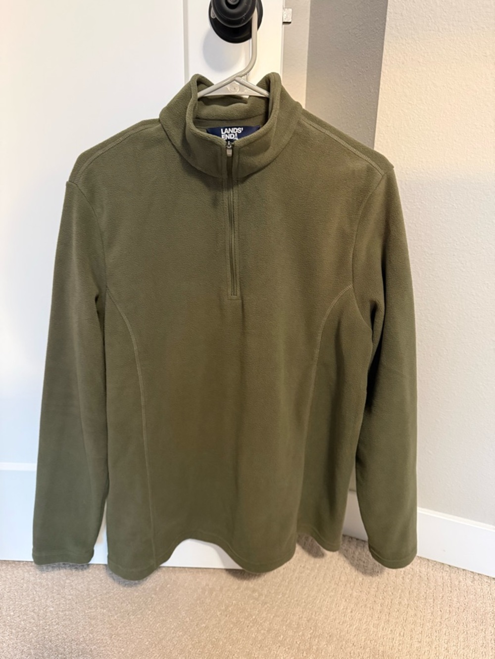 Lands' End Women's Olive Green Quarter-Zip Fleece - Large